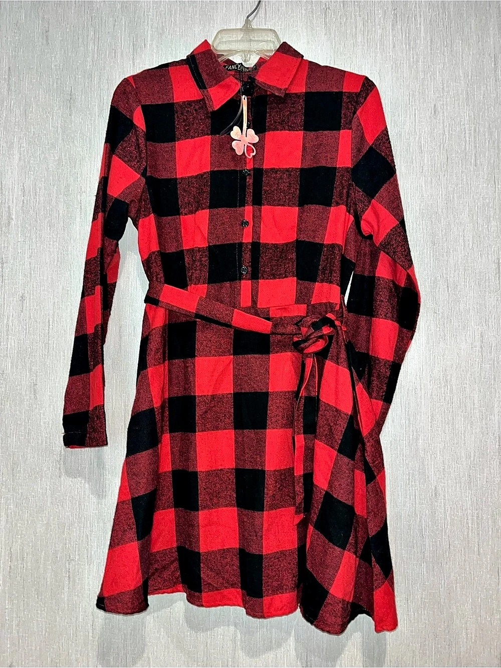 FancyYinn Checkered Mini Dress in Red & Black Size Small